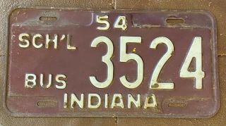 Indiana 1954 School Bus License Plate 3524