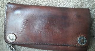 Vintage Harley Davidson Leather Old Motor Cycle Brown Long Wallet 3