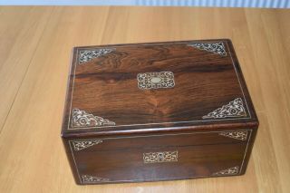 Large antique sewing / Jewellery box in rosewood with mother of pearl inlay 2