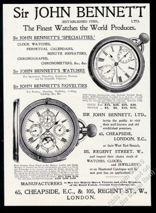 1910 Sir John Bennett Chronograph Moonphase Clock Watch Pix Vintage Print Ad