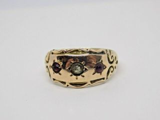 1917 Antique English 9ct Rose Gold Clear & Red Paste Stone Ring.  Size L.  (ncb)