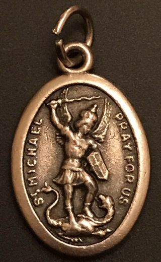 Vintage Catholic St Michael Silver Tone Religious Medal Italy