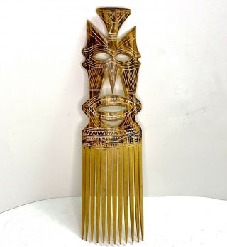 Vtg Hand Carved Wood African Womens Mens Tribal Comb Afro Hair Pick Wooden Mask
