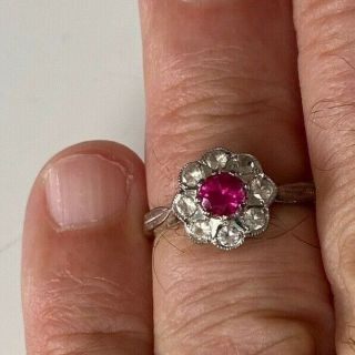 Antique 9 Ct Gold Ruby Ring With White Bright Stones