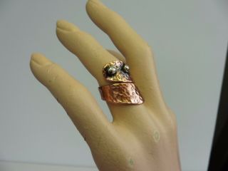 Vintage Ring Eila Karsikas Finland Mid Century Modernist Hammered Copper Silver