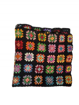 Vintage Crochet Afghan Granny Squares Throw Lap Blanket Handmade 34 