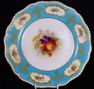 Antique Royal Worcester Porcelain Cabinet Plate Fruit By Albert Shuck Turquoise