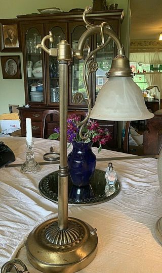 Antique Congress Library Style Desk Lamp Opaqie Glass Globe All Solid Brass
