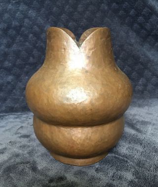 Antique Arts And Crafts Mission Style Hammered Copper Blooming Fower Vase