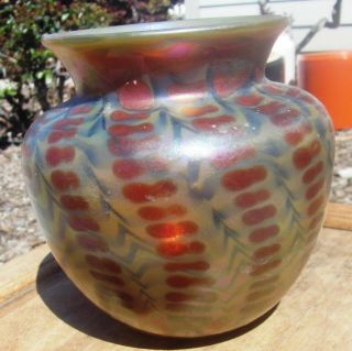 Gorgeous Antique Loetz? Art Nouveau Iridescent Pattern Vase Lustre Glass 5 " X 5 "