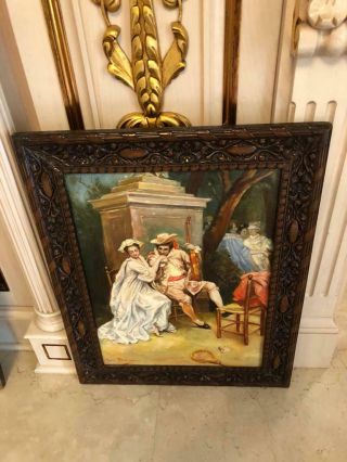 Fine Antique 19th Century European Oil Canvas Painting,  Wood Frame,  Signed