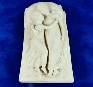 Antique 19th Century Parian Figurine Two Girls Sleeping On Bed Incised Markings