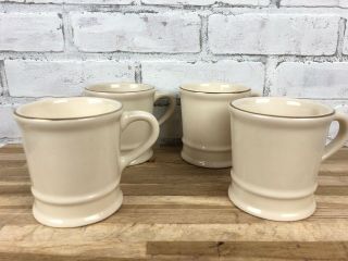 Set Of Vintage Ivory 12 Oz Ceramic Coffee Cup Mugs Gold Accent Made In Usa