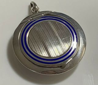 Stunning Art Deco Hallmarked 935 Silver & Blue Enamel Small Chatelaine Compact
