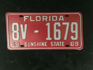 Vintage 1968 69 Florida Stare License Plate Automobile Tag Near