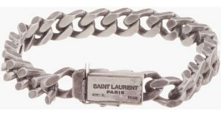 Saint Laurent Paris Antique Solid Silver Curved Chain Link Mens Bracelet Hedi