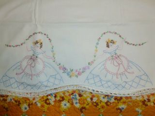 Vintage Southern Belle Crinoline Lady - Girl Pillowcase Crochet Lace