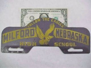 Vintage Tin Milford Nebraska High School License Plate Topper 11 1/8 " X 4 1/2 "