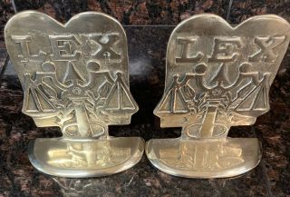 Vintage Lex Brass Book Ends Legal Lawyer Scales Of Justice