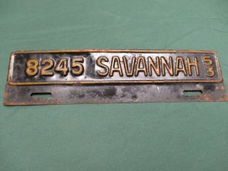 Rare 1953 Savannah Georgia City License Plate Topper 8245