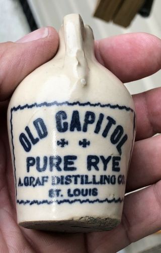 Antique Stoneware Jug A Graf Mini Pure Rye Old Capital Distilling St Louis