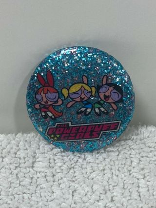 Vintage The Power Puff Girls Sparkly Glitter Button Pin - -