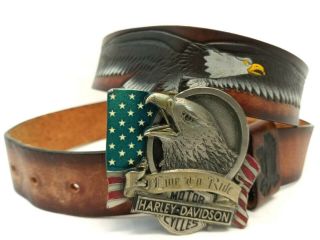 The Bald Eagle And Harley Davidson Leather Belt With Buckle Pewter Usa