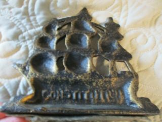 Vintage Cast Iron Bookend Doorstop Constitution Nautical Ship Sail Boat 3