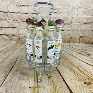 Vtg Au Printemps Gourmet Revolving Rack Glass 9 Labelled Spice Cylinder Jars 2
