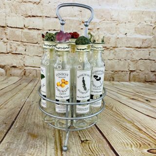 Vtg Au Printemps Gourmet Revolving Rack Glass 9 Labelled Spice Cylinder Jars 3
