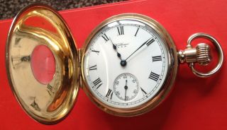 Gents Antique Half - Hunter Waltham Usa Gold Plated Pocket Watch