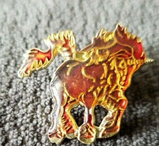 Vintage Red Unicorn Flaming Horse Lapel Hat Pin Brooch Ou5 Enamel Mythical