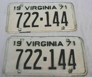 2 Matching Vintage Virginia License Plates 1971