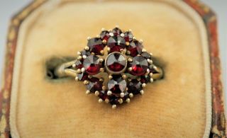 Exquisite Antique Solid Silver 3 - Tier Bohemian Rose - Cut Garnet Ring Stunning
