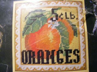 Oranges Needlepoint Kit By Sunset 5 " X5 " Wool Yarn Vintage,