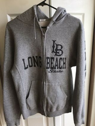 Russell Long Beach State University Grey Full Zip Hoodie Vintage Sz Small