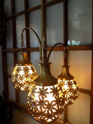 Mid Century Modern Floor Lamp Atomic Hanging 3 - Light Floral Domes Modernist Gold