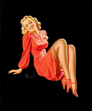 Lady In Red Dress Vintage Pinup Girl Art Poster Print By Al Buell 24x36