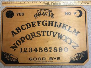 Antique Ouija Board 1938 Mystifying Oracle Wooden Black Face Moon 2