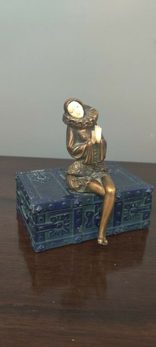 J.  B.  Hirsch 1920s Art Deco Pierrot Harlequin Treasure Chest Jewelry Box