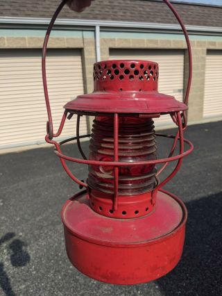 Antique Handlan St Louis Red Globe Railroad Lantern
