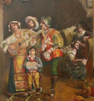 19th Century Tavern Scene With A Group Singing Antique Oil Painting On Panel
