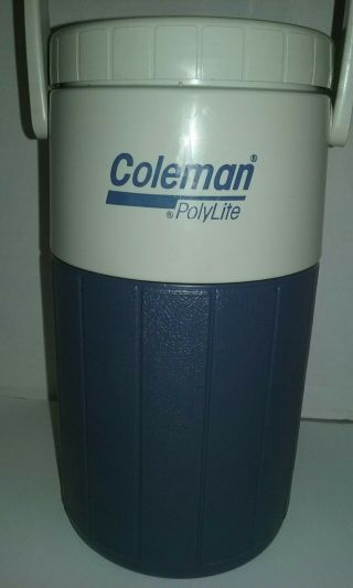 Vintage Coleman Polylite 1/2 Gallon Water Cooler Jug 5590 Blue & White