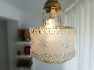 50s ceiling light crystal pendant glass and brass lamp mid - century modern France 3