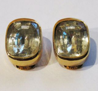 Vintage Kenneth Lane Gold Tone Clear Faceted Glass Clip - On Earrings