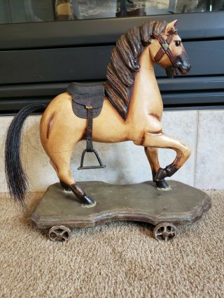 Antique Wooden Horse Childs Pull Toy