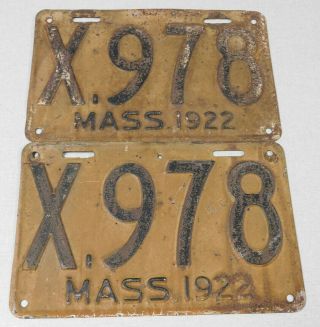1922 Massachusetts Non - Resident License Plate Pair