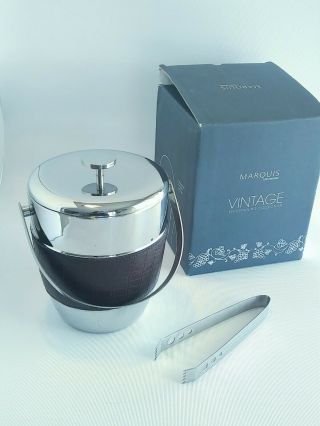 Marquis By Waterford Vintage Stainless Steel Leather Ice Bucket W/ Lid Tongs Euc