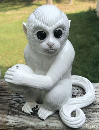 Rare White Italian porcelain ceramic Capuchin monkeys holding ball ELVIS PRESLEY 3