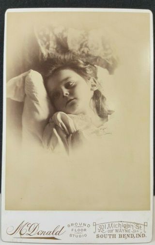 Antique Post - Mortem Death Photo Young Girl Eyes Open South Bend Indiana C.  1890 